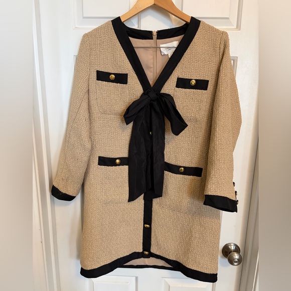 Tuckernuck Pomander Place Tan Coco Tweed Bow Dress Medium - Picture 6 of 13